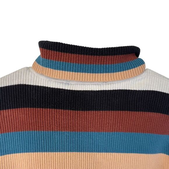 Vintage (r)elativity Striped Turtleneck Sweater Medium Black Rust Beige - Picture 9 of 15